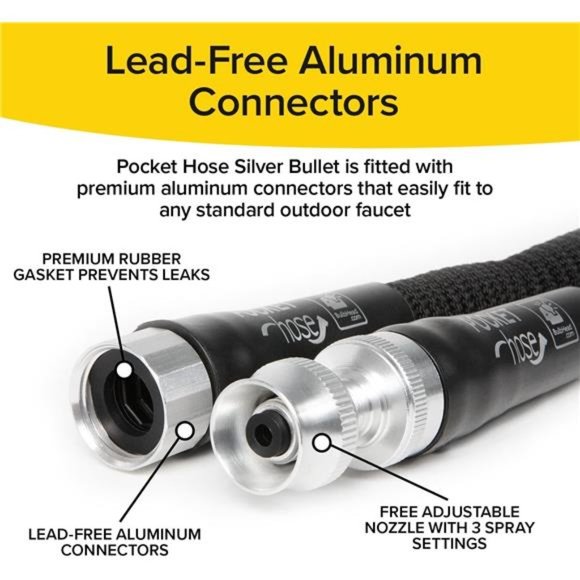 Pocket Hose Silver Bullet 100 ft Turbo Shot Nozzle Multiple Spray Patterns - Picture 4 of 6